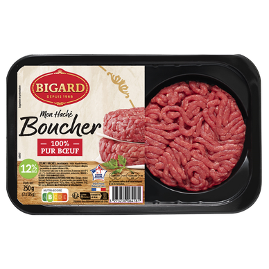 Mon haché Boucher, 12% MAT.GR, BIGARD, France, 2 pièces, barquette, 250g