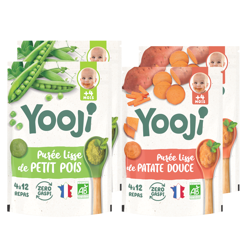 Lot X4 - Petit Pois & Patate Douce Bio - 16 Repas Dès 4 Mois - 4 X 480g YOOJI