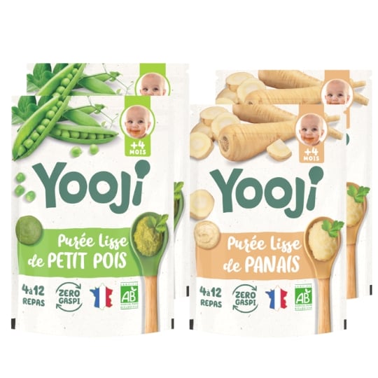 Lot X4 - Petit Pois & Panais Bio - 16 Repas Dès 4 Mois - 4 X 480g YOOJI