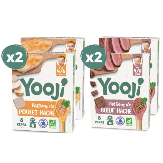 Lot X4 - Poulet & Boeuf Bio - Dès 6 Mois - 4 X 80g YOOJI