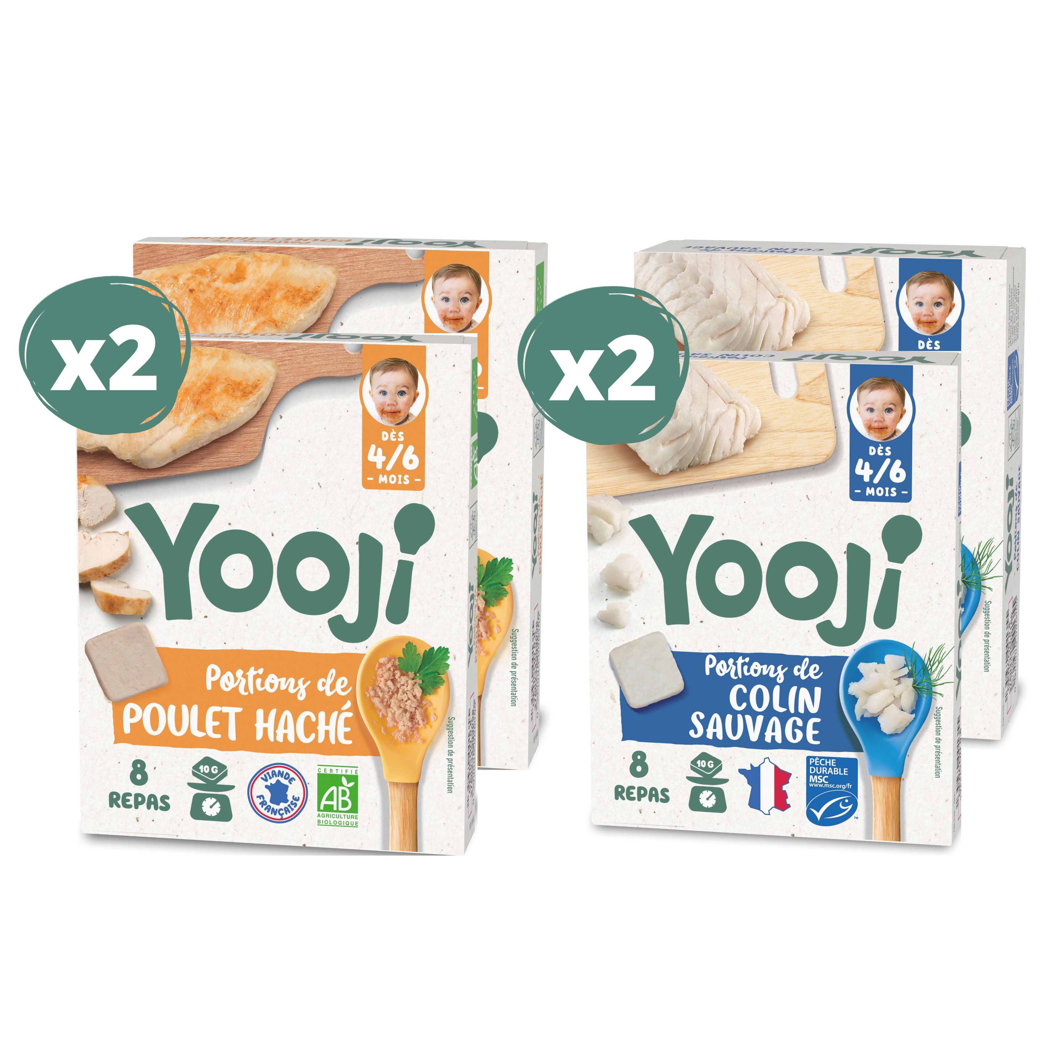 Lot X4 - Poulet Bio & Colin Sauvage - Dès 6 Mois - 4 X 80g YOOJI