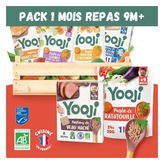 Yooji - 1 Mois De Repas dès 9 mois - Purées Morceaux De Légumes Et Hachés De Viandes Et Poissons YOOJI