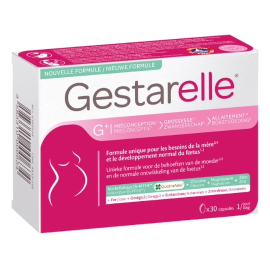 Complément Alimentaire Capsules à Base d'Acide Folique Quatrefolic, d'Oméga 3, de Vitamines et de Minéraux pour la Préconception, la Grossesse et l'Allaitement. GESTARELLE