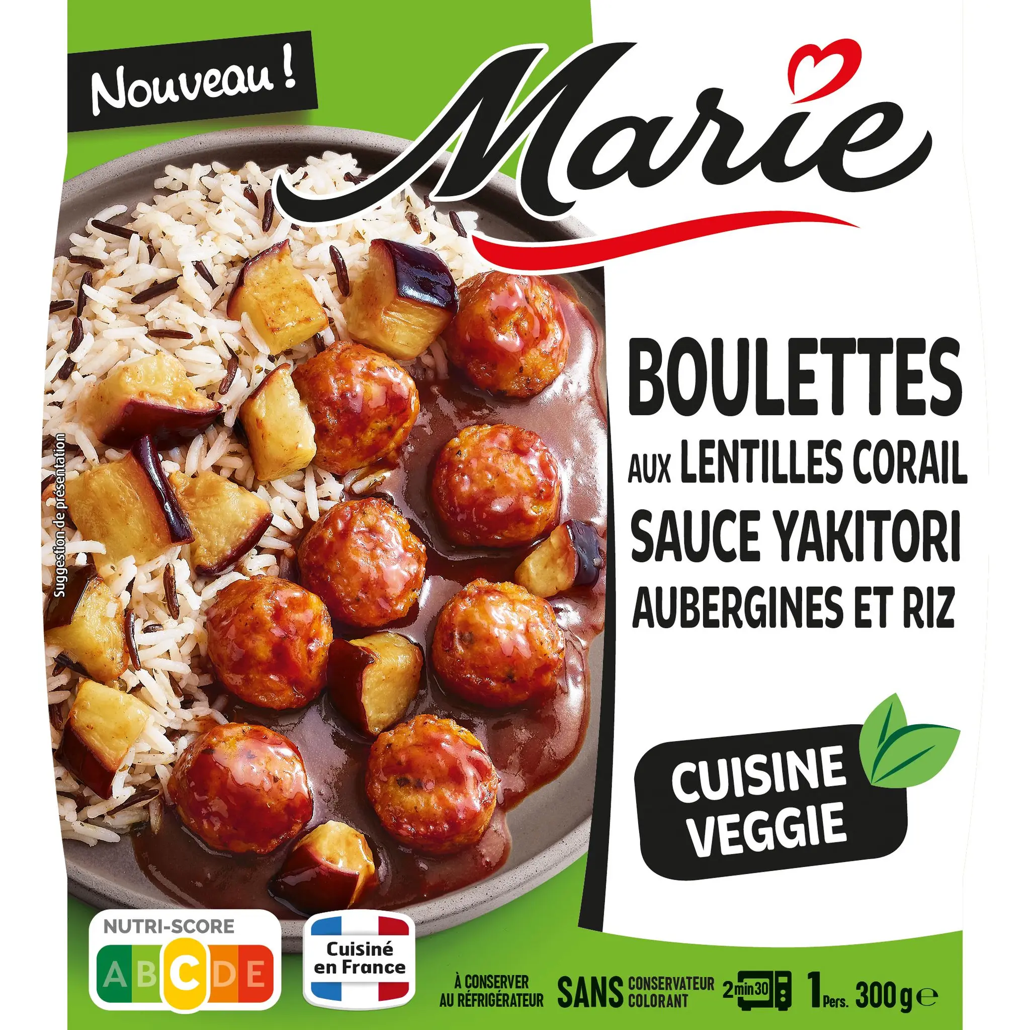 MARIE Boulettes aux lentilles corail sauce yakitori aubergines et riz