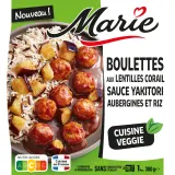 MARIE Boulettes aux lentilles corail sauce yakitori aubergines et riz