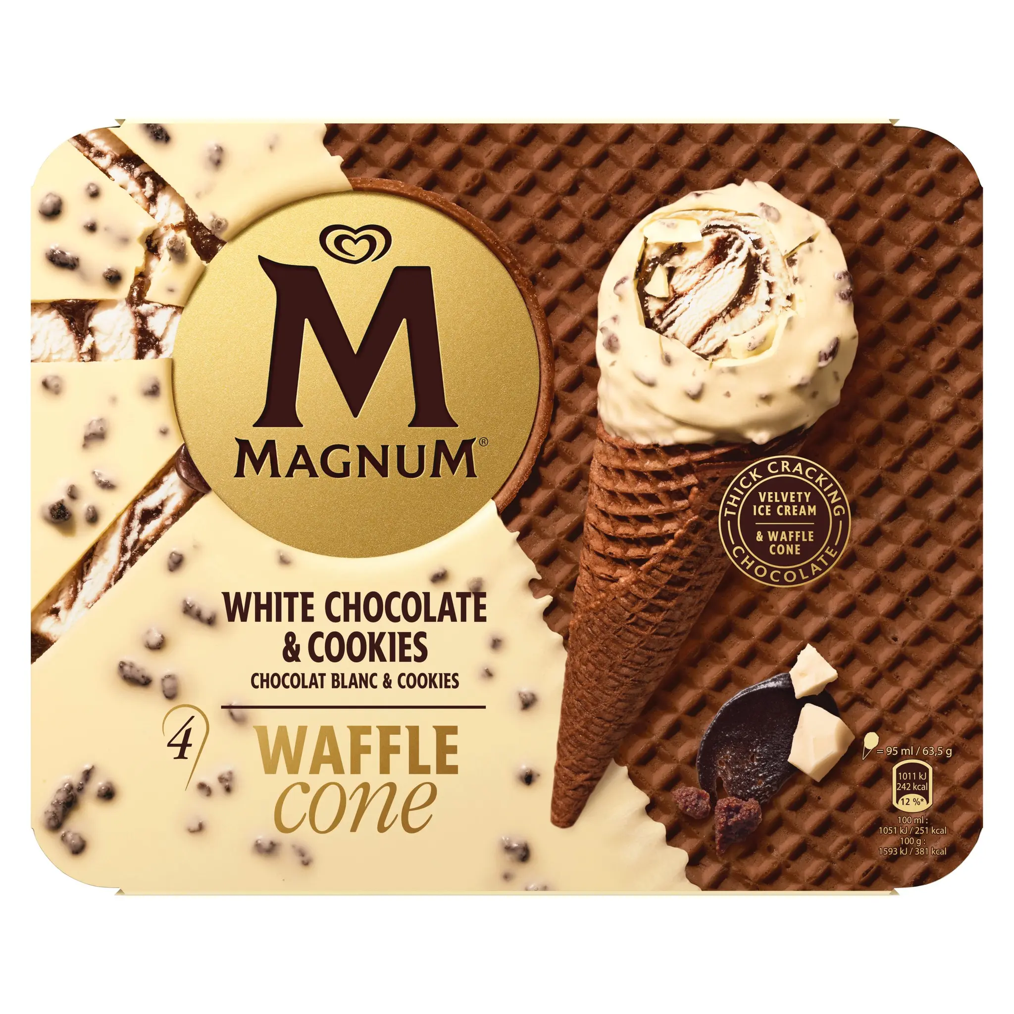 MAGNUM Cônes glacés chocolat blanc et cookie
