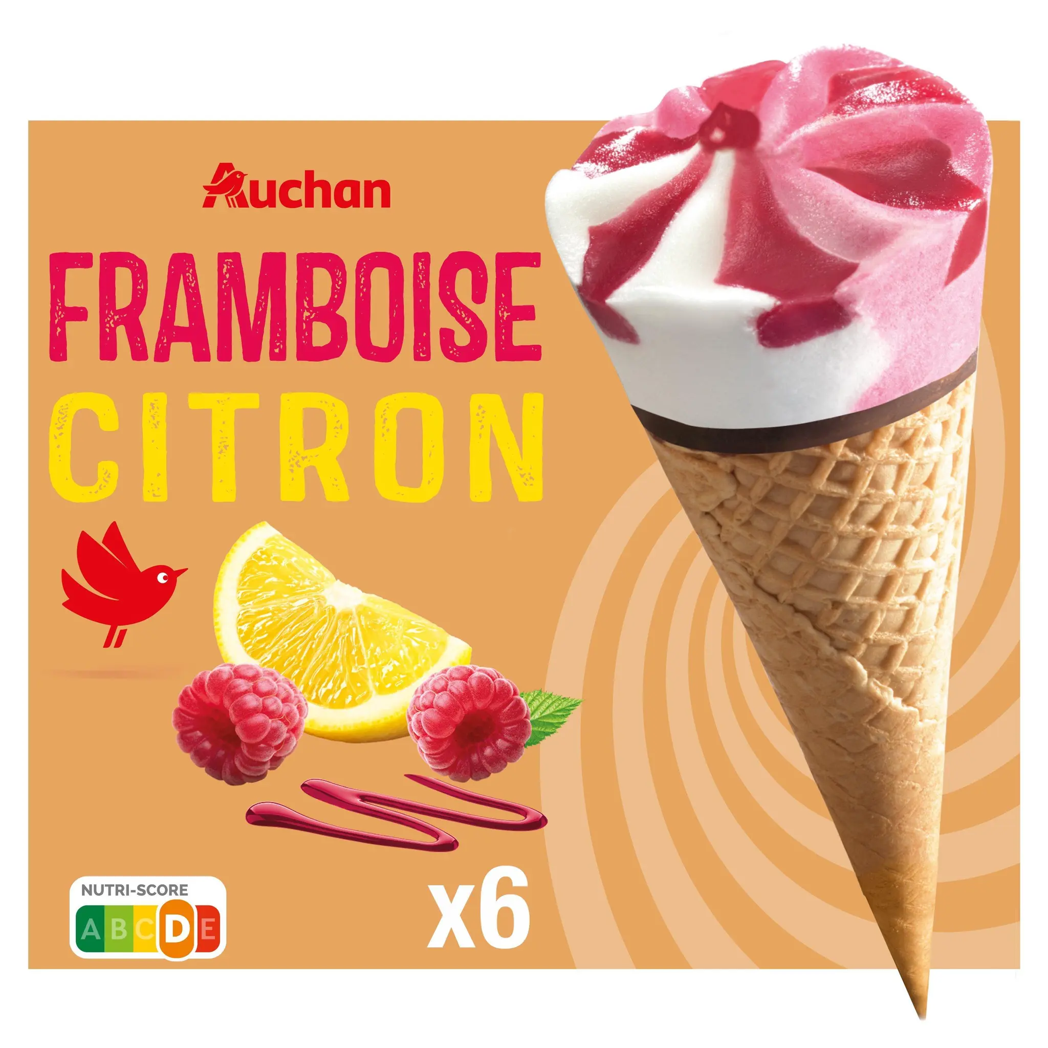 AUCHAN Cônes glacés framboise citron