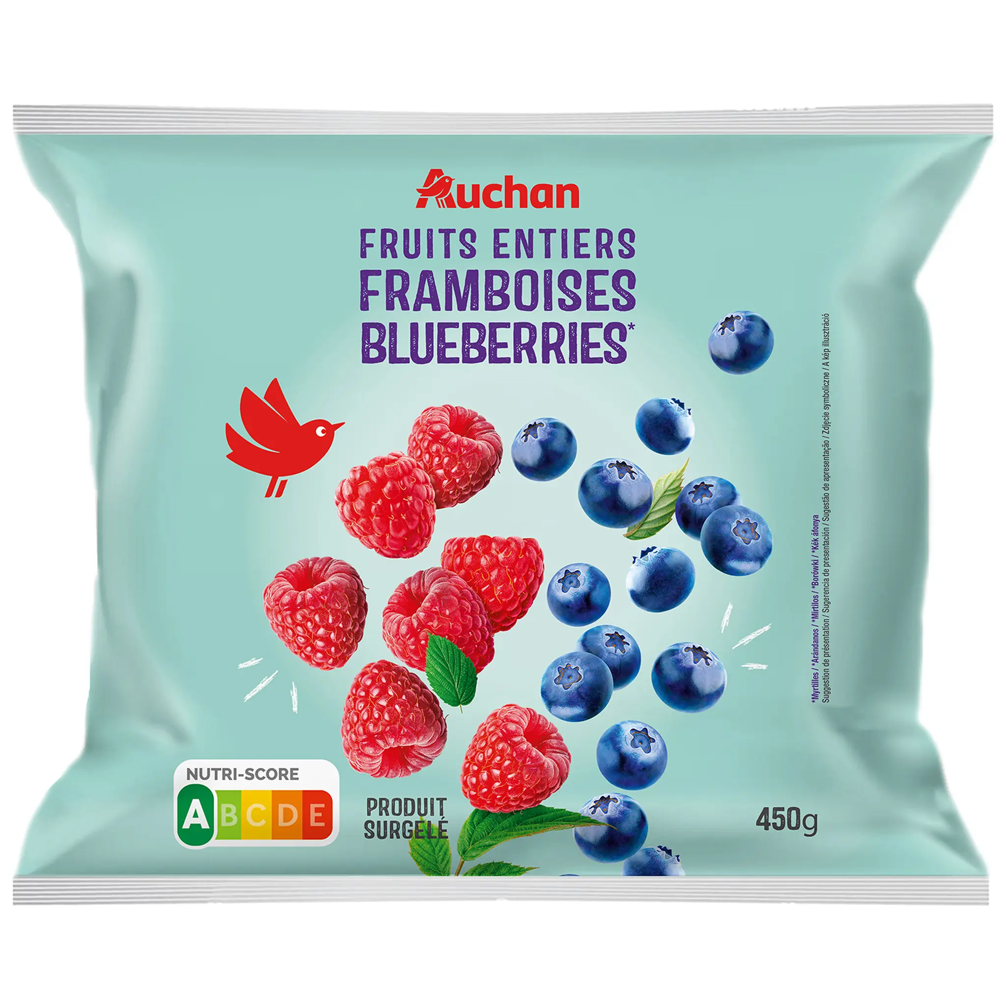 AUCHAN Framboises et myrtilles fruits entiers surgelés