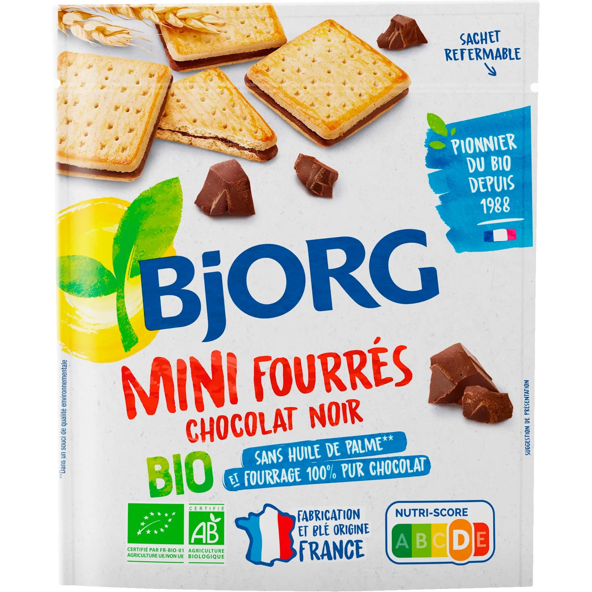 BJORG Biscuits mini fourrés au chocolat noir bio