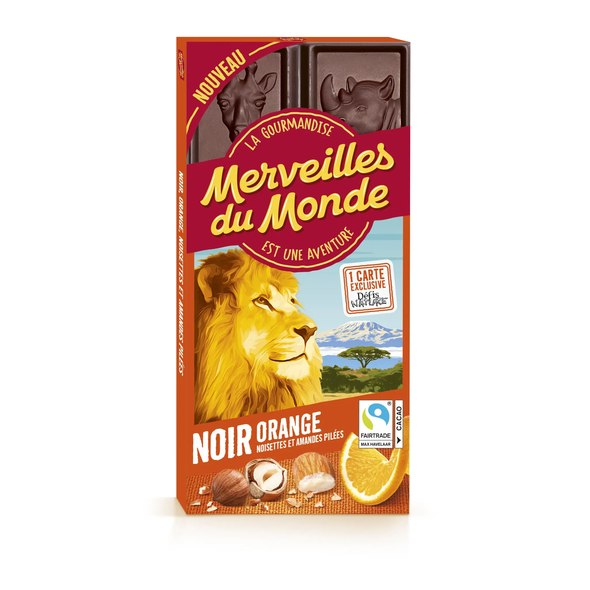 MERVEILLES DU MONDE Tablette de chocolat noir orange noisettes amandes pilées