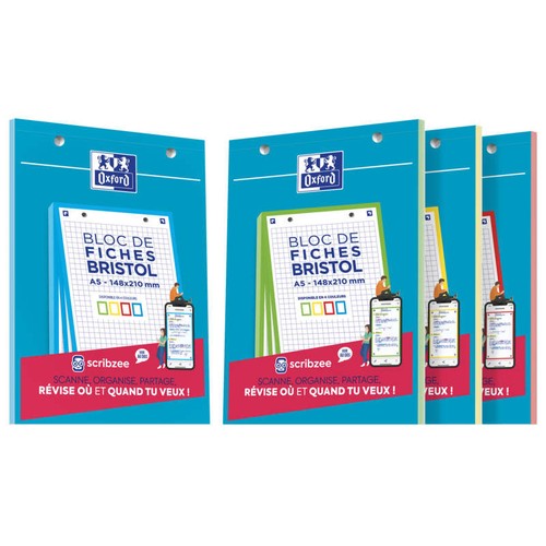 Oxford Bloc fiches Bristol couleurs, A5