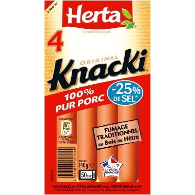 Knacki original -25% de sel, Herta (x 4, 140 g)