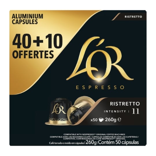 Café Capsules Ristretto Intensité 11 Compatible Nespresso L'OR