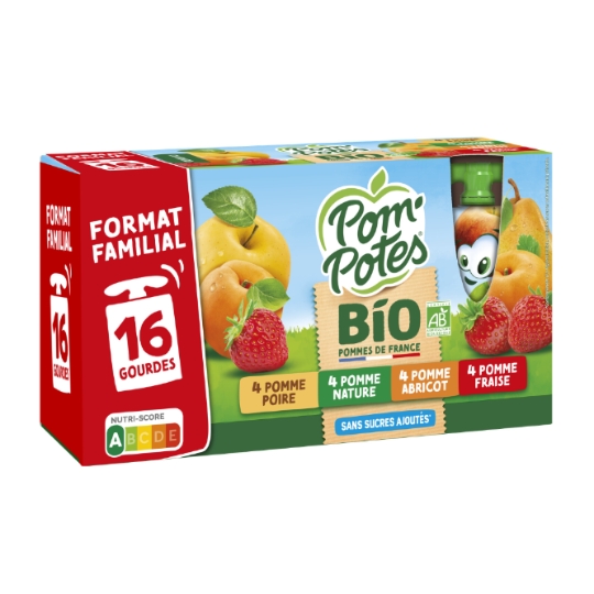 Compote pomme, fraise, abricot, poire bio sans sucres ajoutés POM'POTES