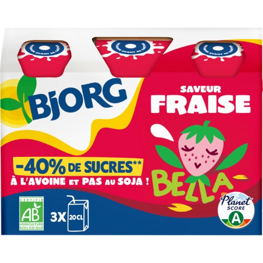 Boisson à l'Avoine Bella Saveur Fraise Bio -40% de Sucres BJORG