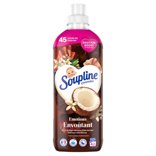 Adoucissant Concentré Emotions Envoûtant Notes de Fleurs Blanches & Noix de Coco 42 Lavages SOUPLINE
