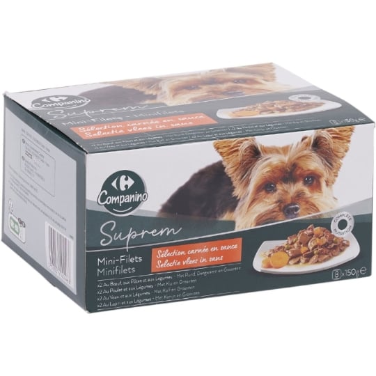 Pâtée Pour Chien Adulte Poulet Boeuf Veau Lapin Bouchées En Sauce CARREFOUR COMPANINO
