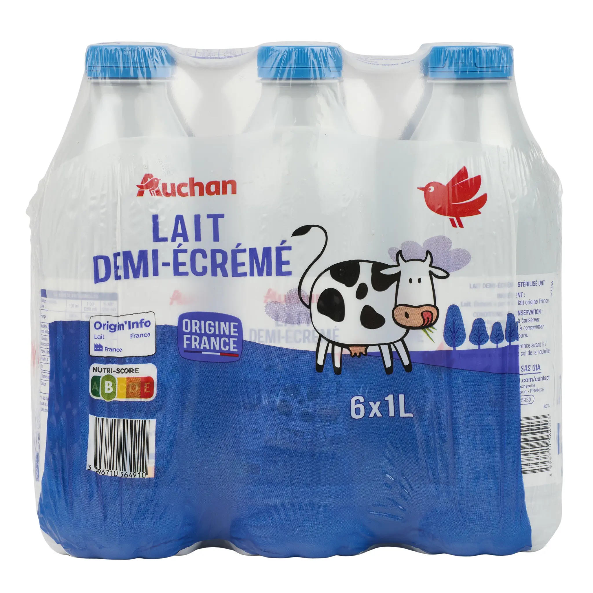 AUCHAN Lait demi-écrémé UHT
