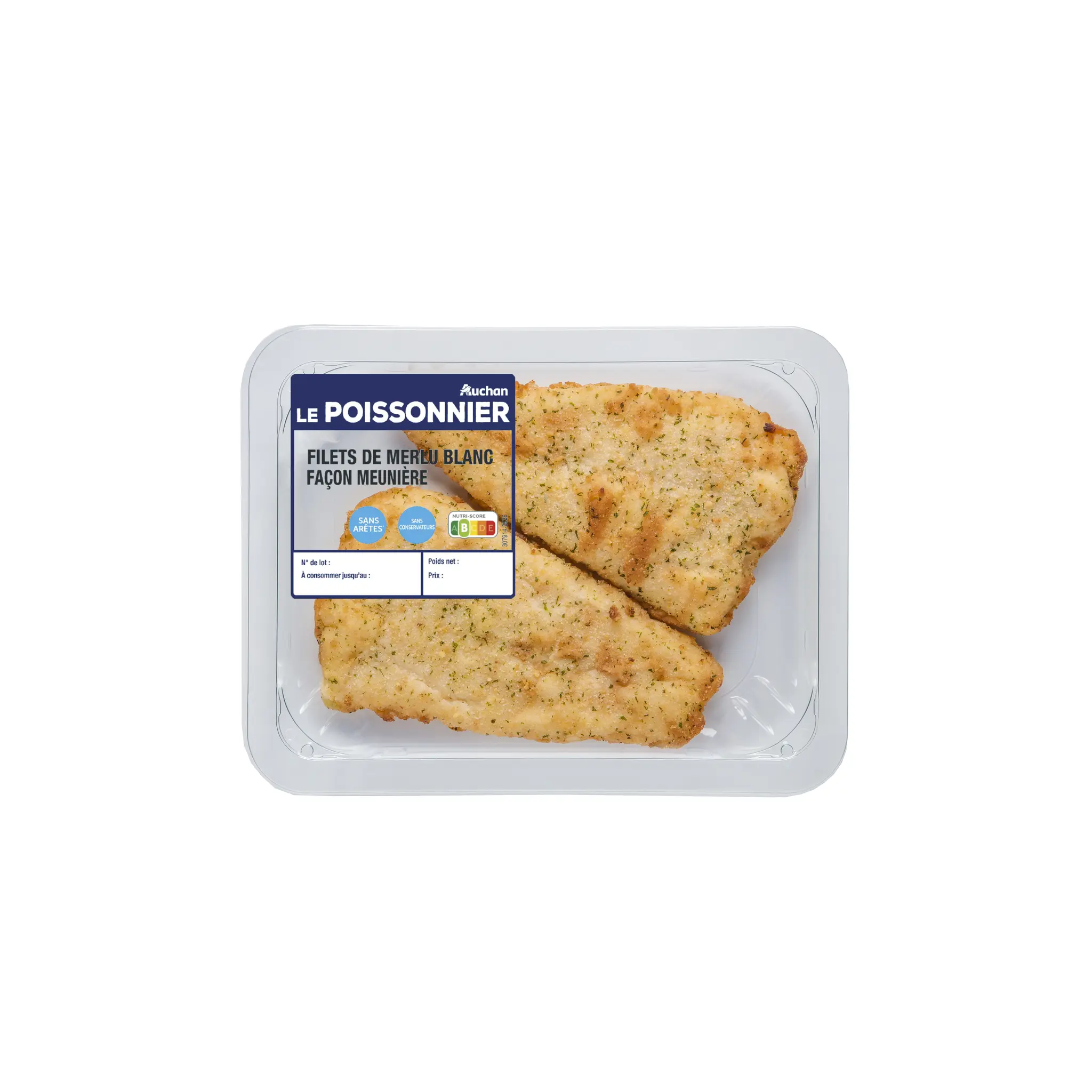 AUCHAN LE POISSONNIER Filet de merlu blanc façon meunière