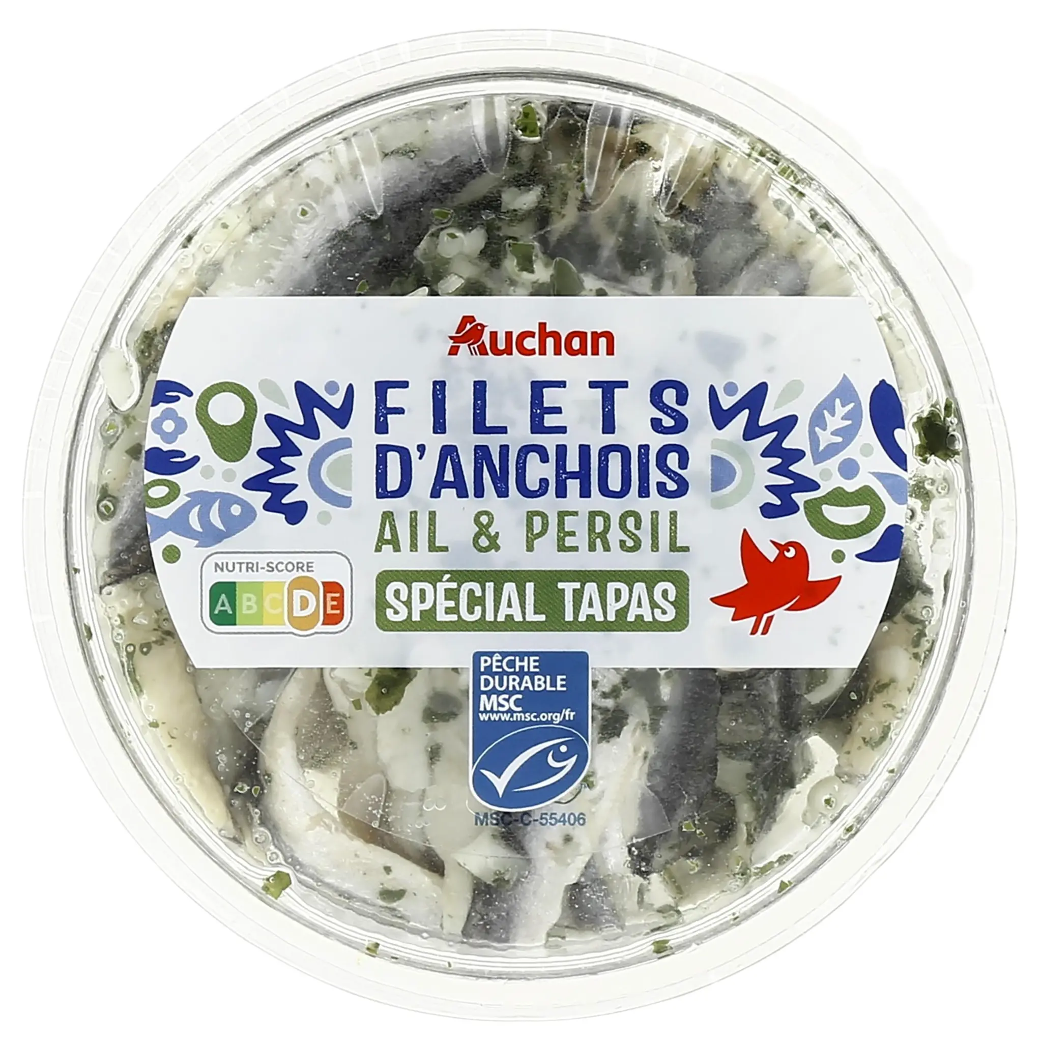 AUCHAN Filets d'anchois ail et persil spécial tapas MSC