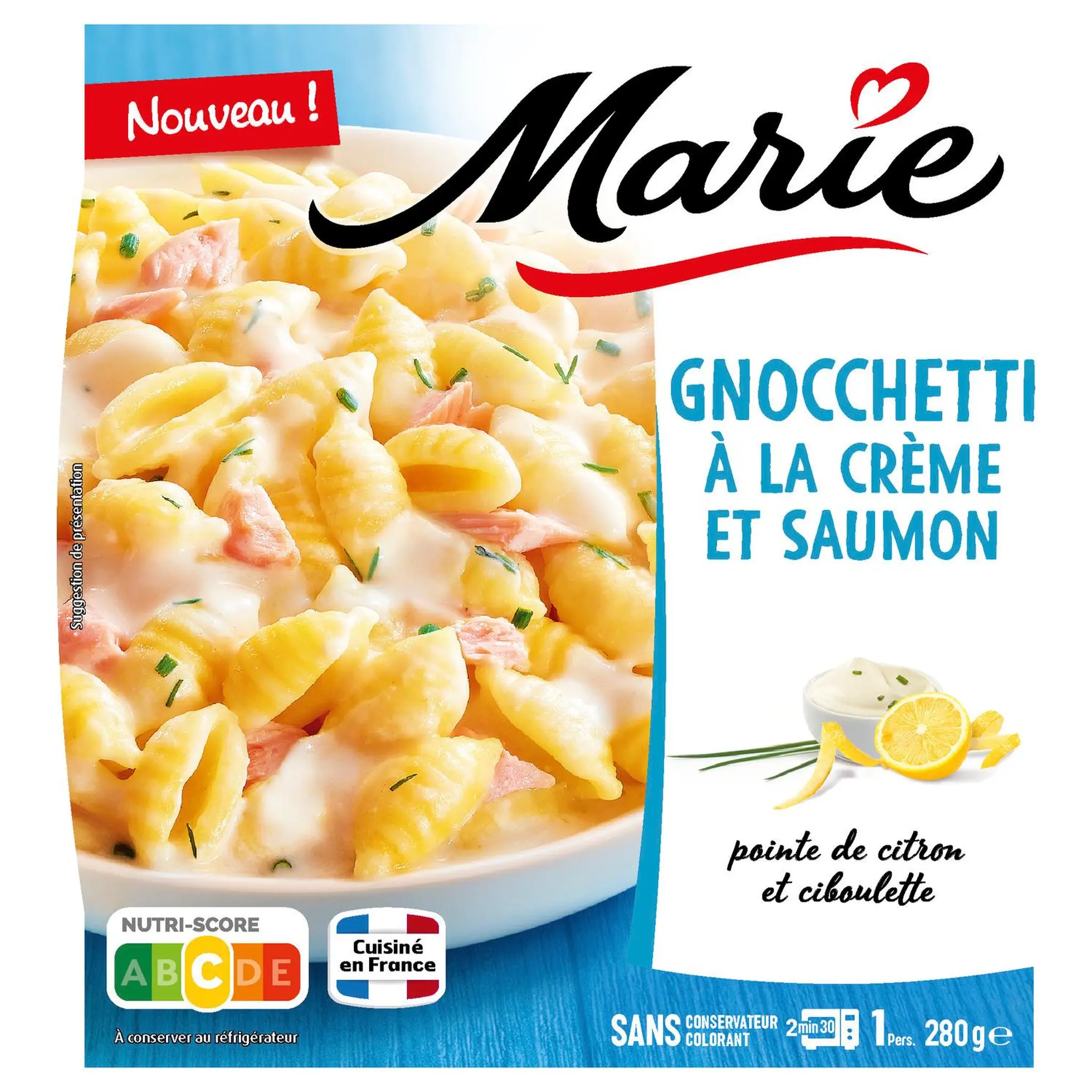 MARIE Gnocchetti à la crème et saumon pointe de citron et ciboulette