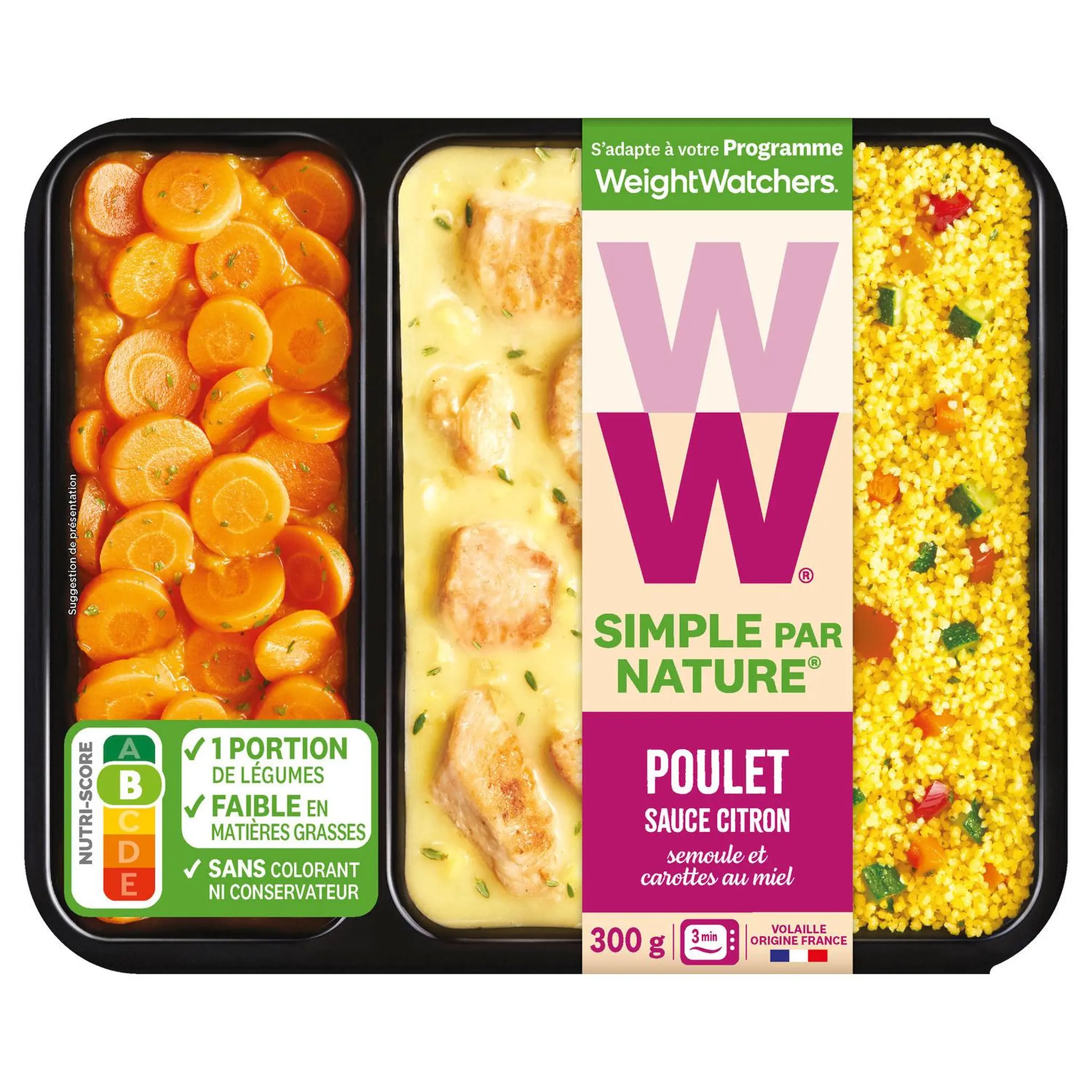 WW Poulet au citron semoule carottes au miel