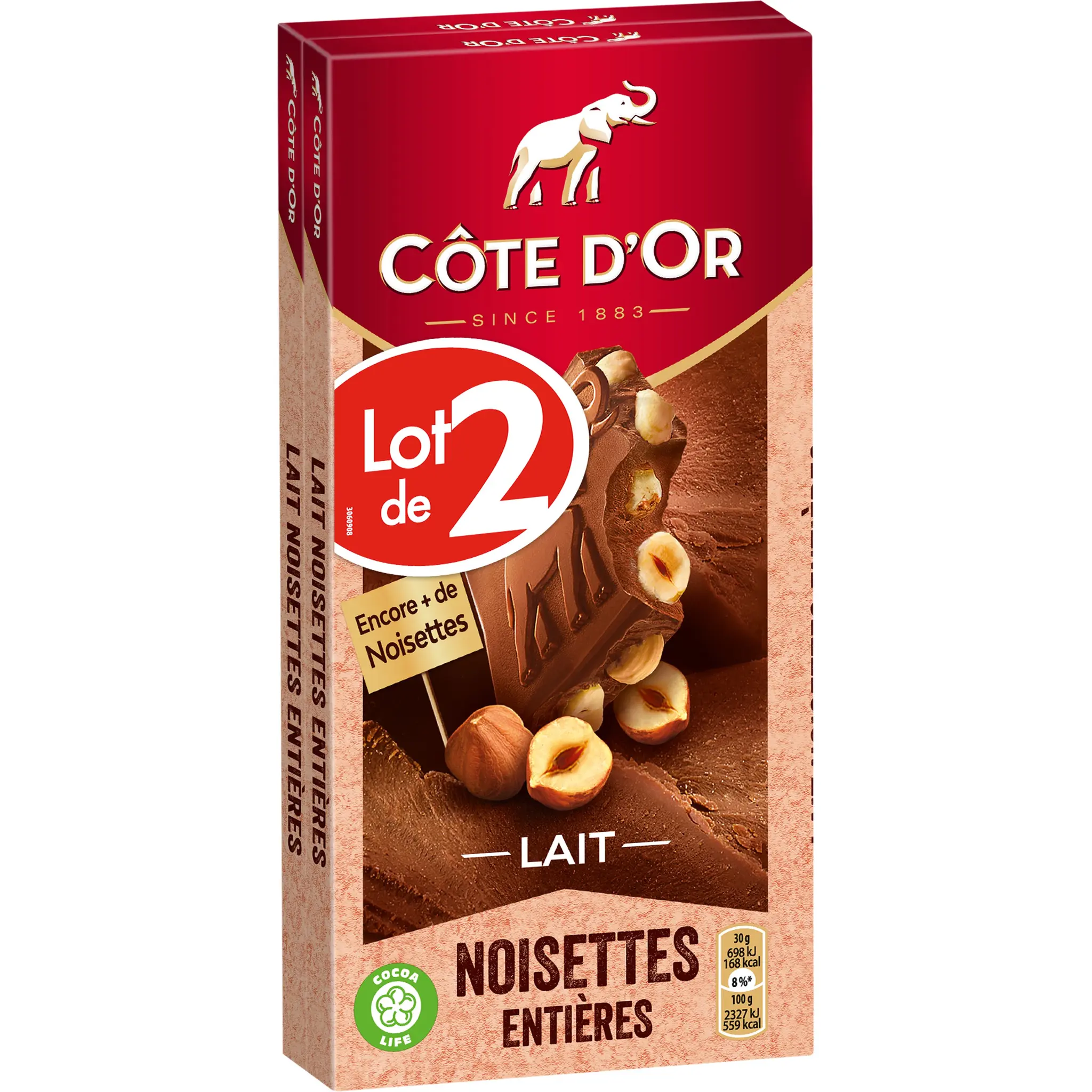 COTE D'OR Tablette de chocolat au lait et noisettes entières