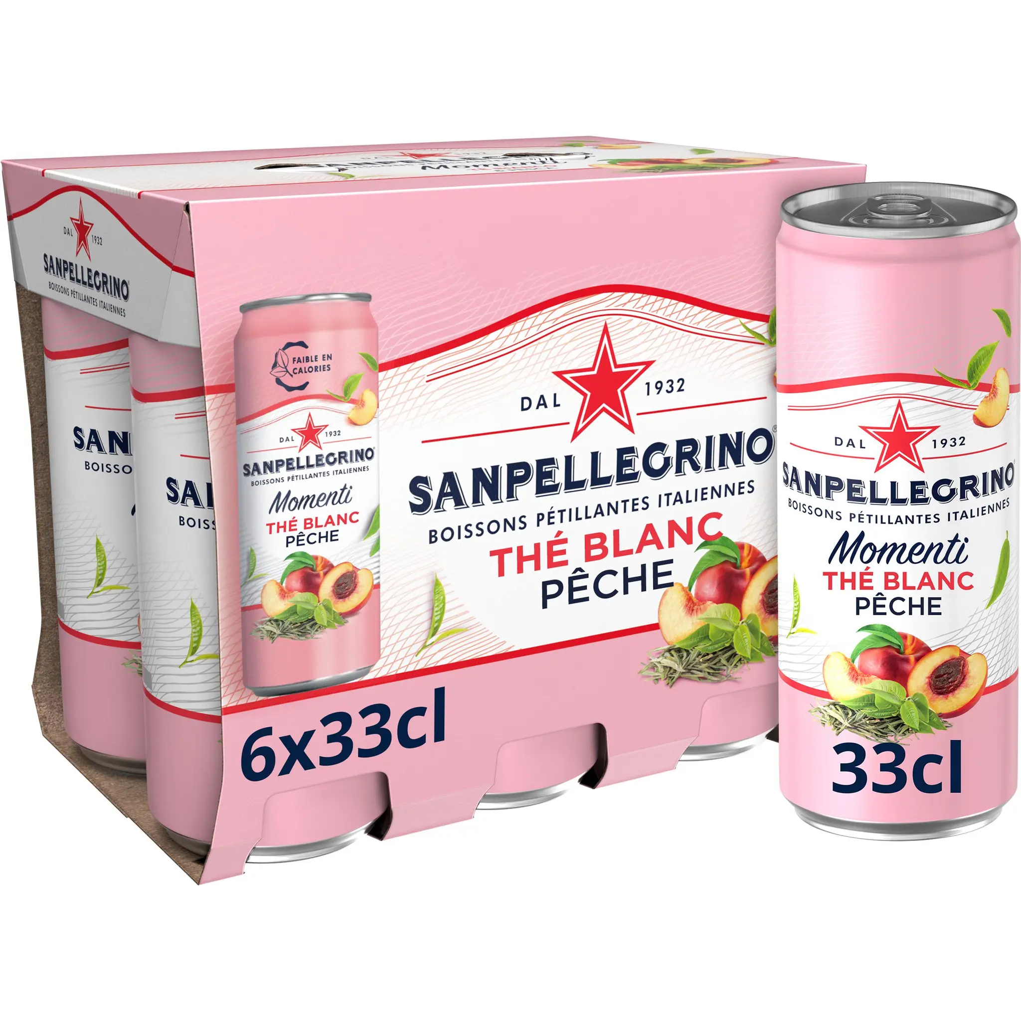 SAN PELLEGRINO Boissons pétillantes arôme thé blanc pêche boîtes