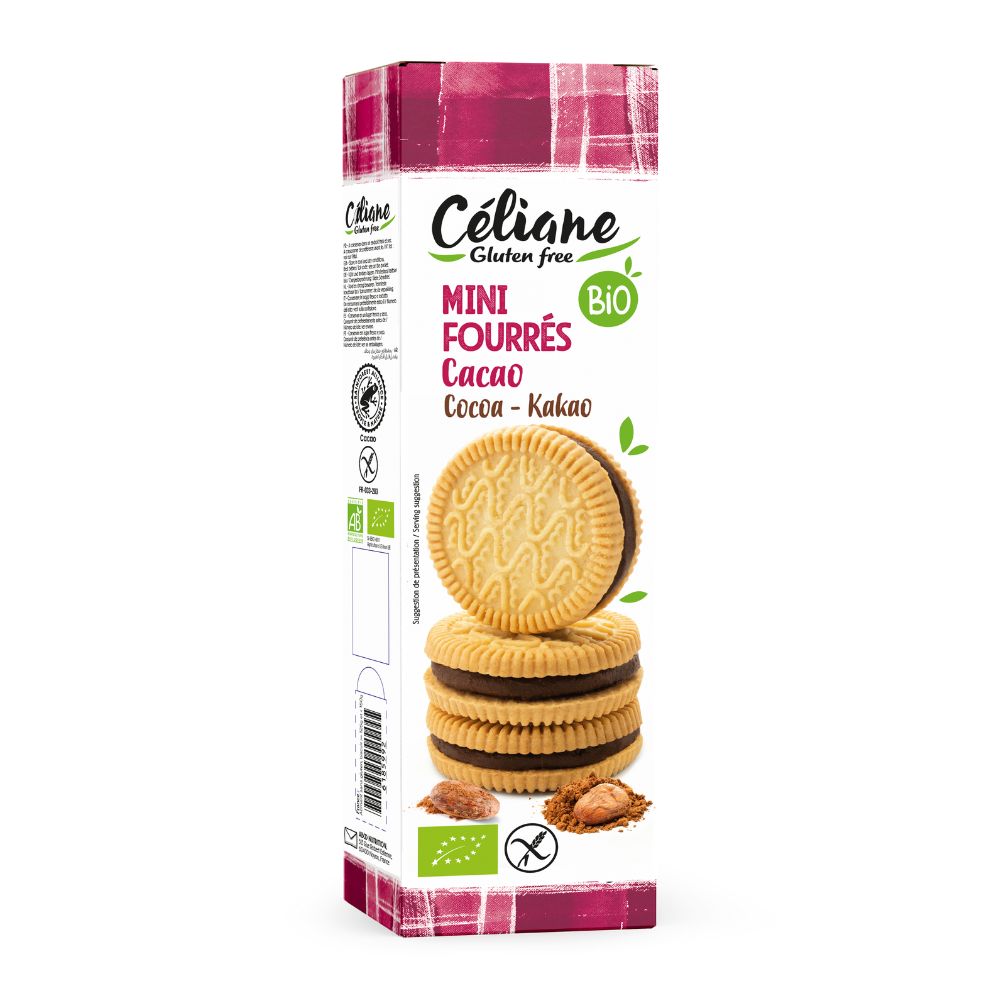 Mini biscuits fourrés cacao sans gluten bio