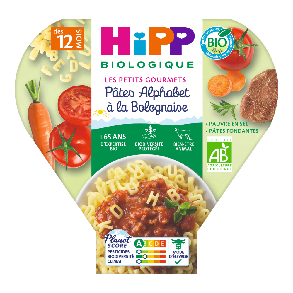 Assiette midi pâtes alphabet à la bolognaise bio (dès 12 mois)