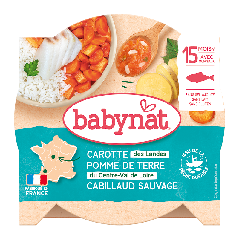 Assiette midi carotte pomme de terre cabillaud bio (dès 15 mois)
