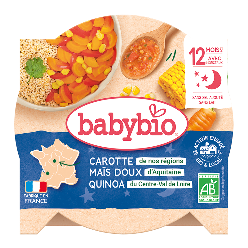Assiette soir carotte maïs quinoa bio (dès 12 mois)