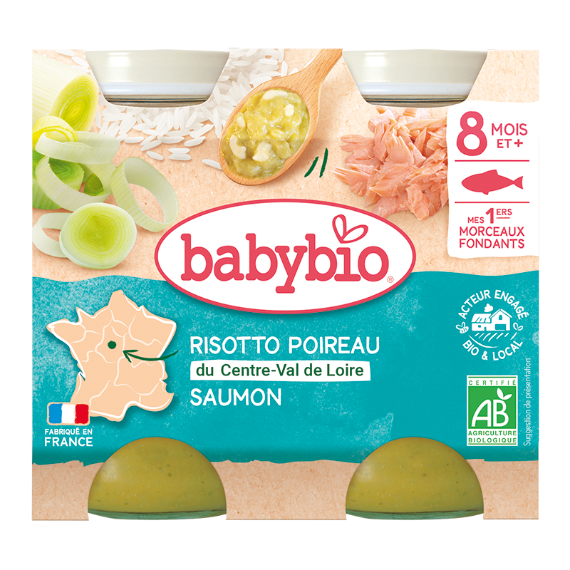 Petits pots midi risotto poireau saumon bio - morceaux fondants (dès 8 mois) - 2x100g