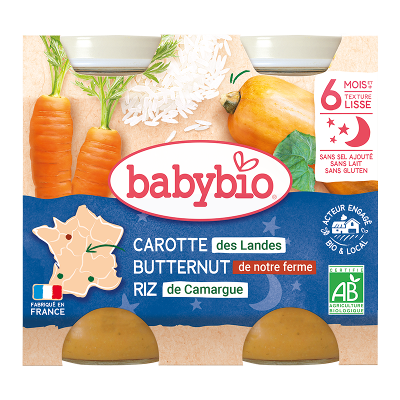 Petits pots soir carottes butternut et riz bio (dès 6 mois) - 2x200g