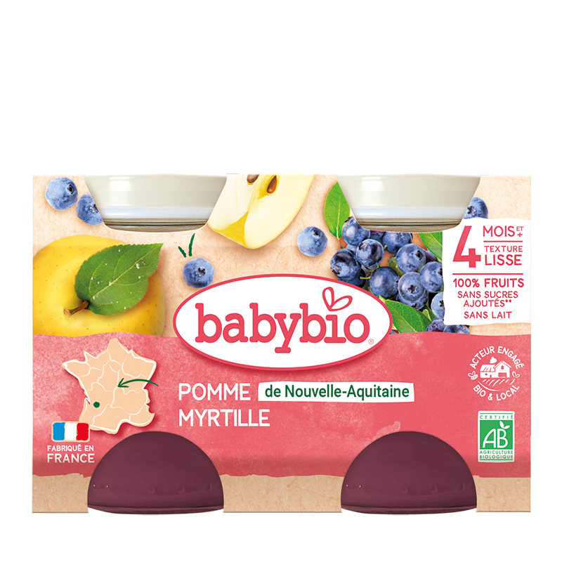 Petits pots pomme myrtille bio (dès 4 mois) - 2x130g