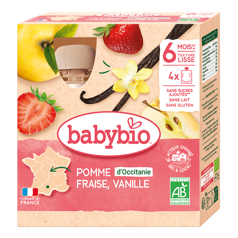 Gourdes pomme fraise vanille bio (dès 6 mois) - 4x90g