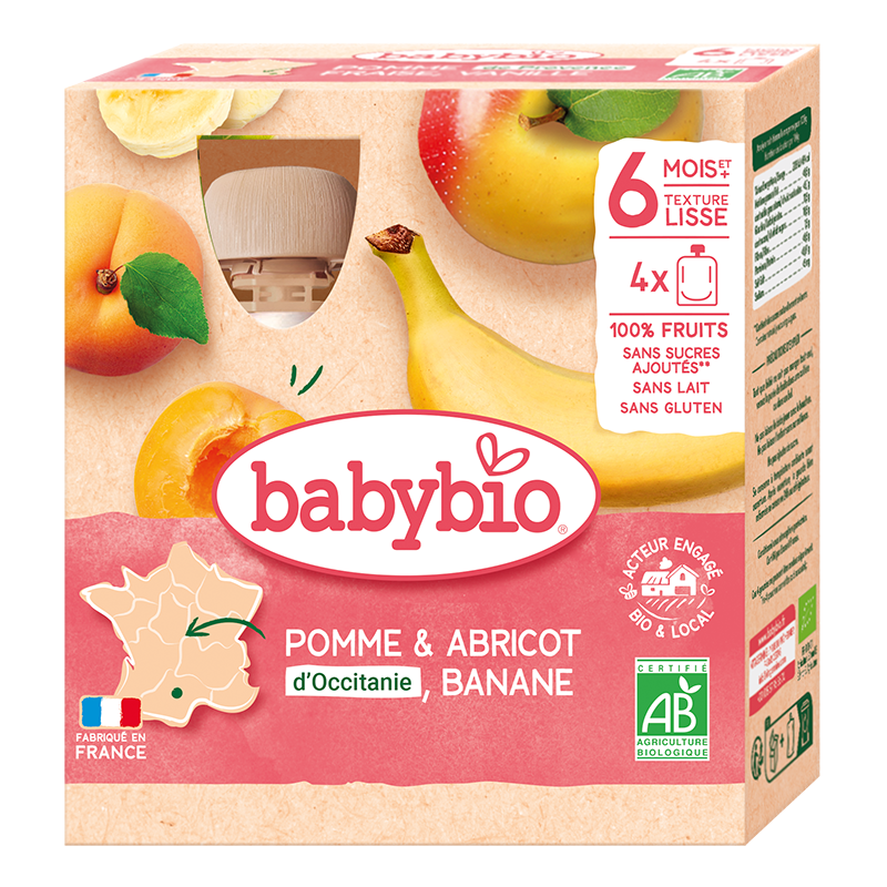 Gourdes pomme abricot banane bio (dès 6 mois) - 4x90g