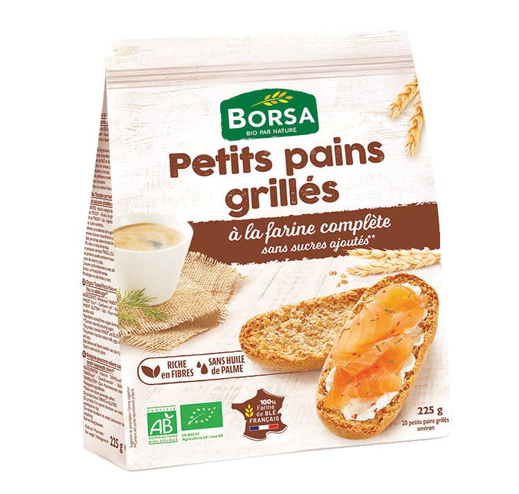 Petits pains grillés à la farine complète sans sucres ajoutés bio
