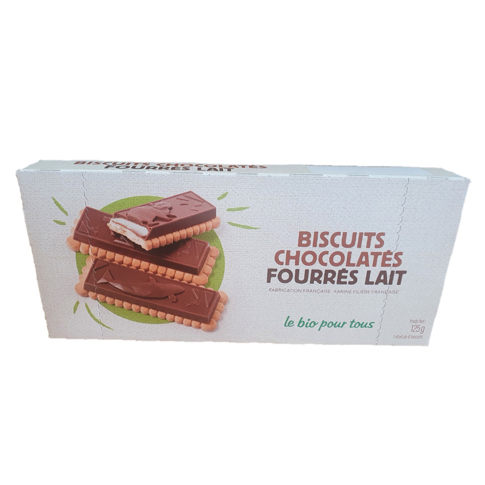 Biscuits chocolatés fourrés au lait bio