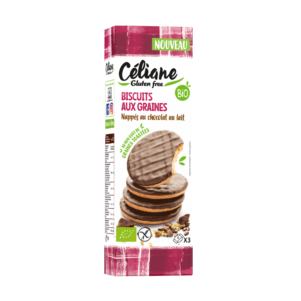 Biscuits aux graines nappés chocolat lait sans gluten bio