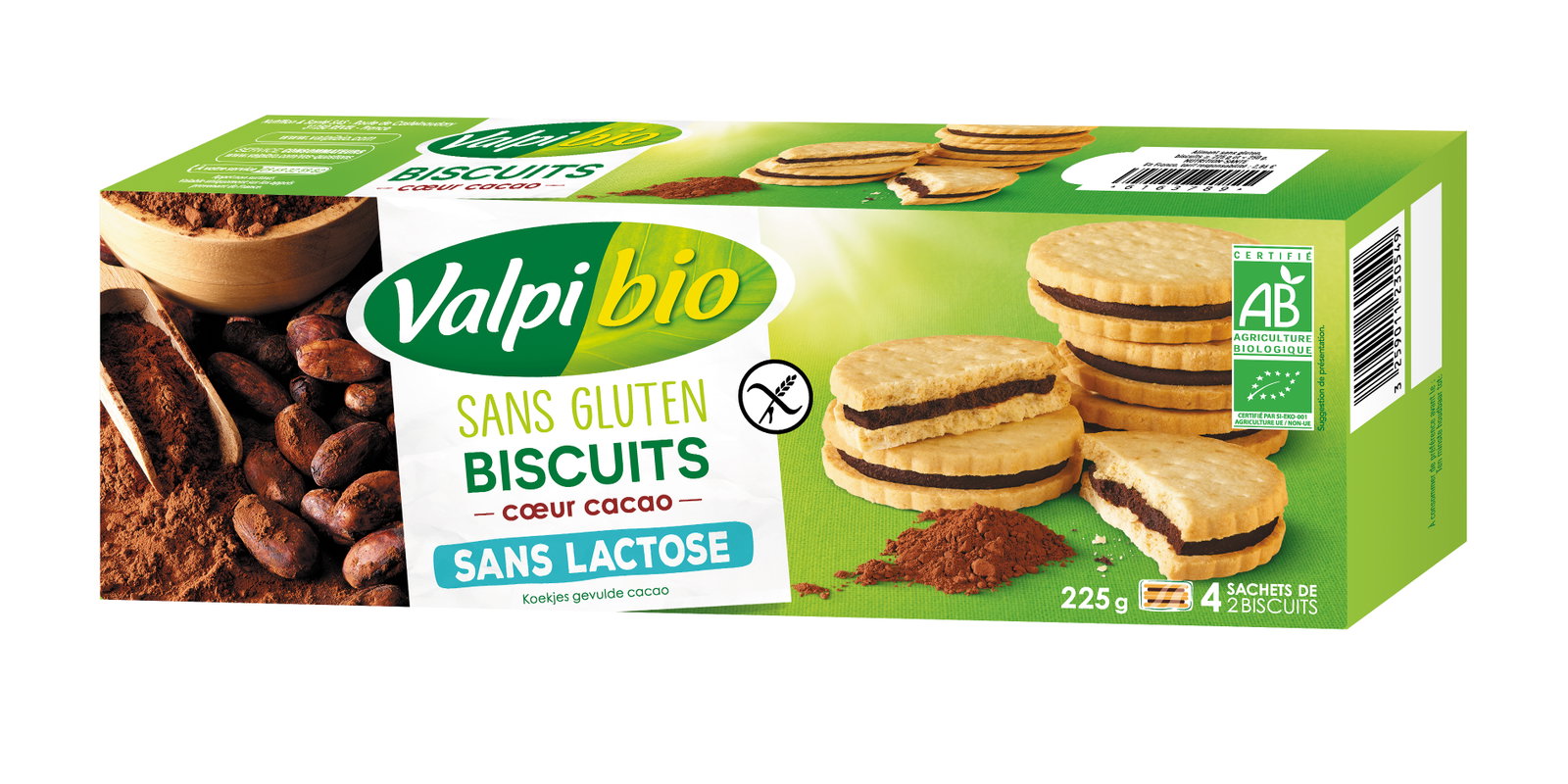 Biscuit fourré cacao bio sans gluten bio