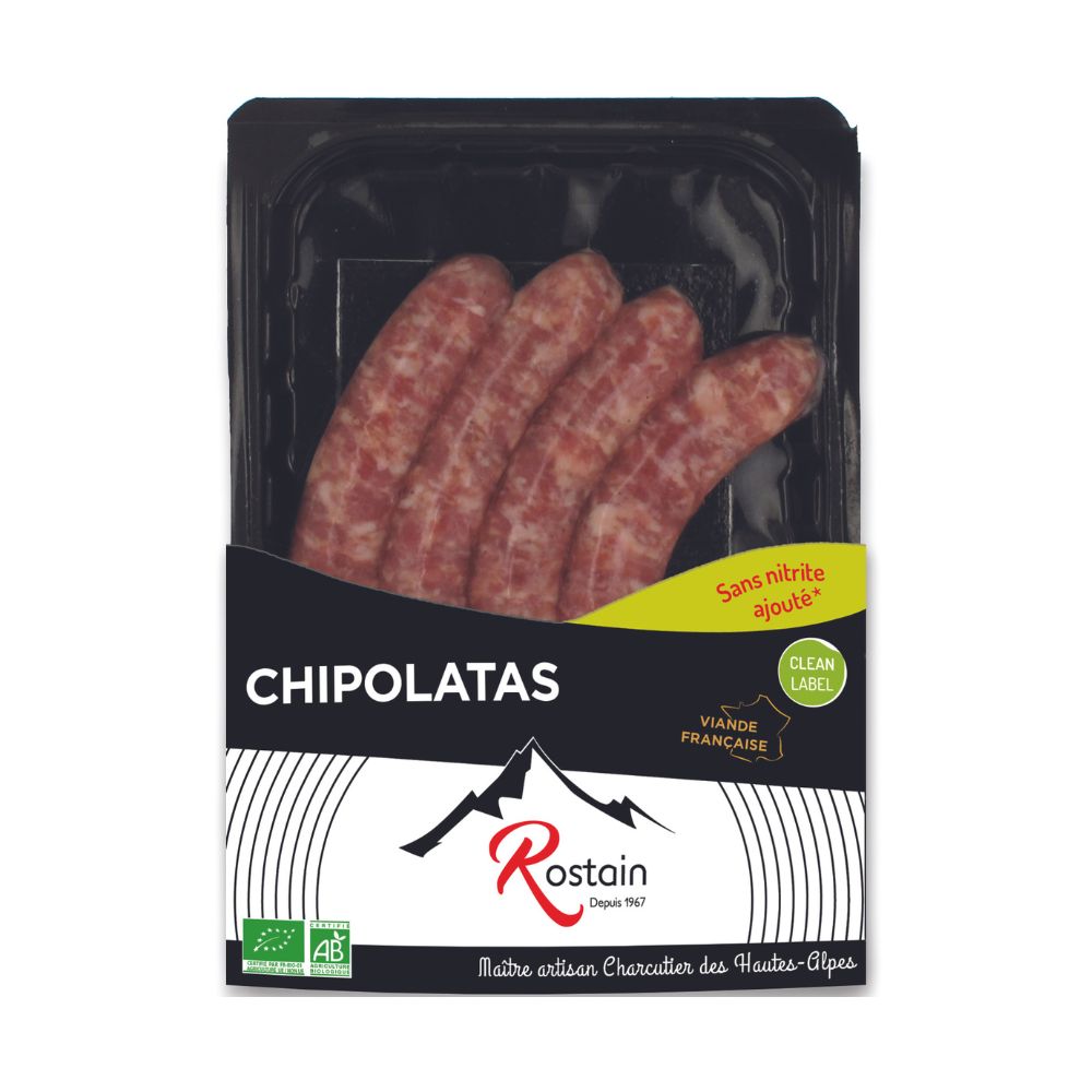 Chipolatas pur porc sans nitrites bio x4