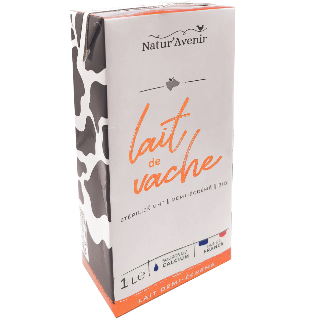Lait de vache délactosé UHT demi-écrémé bio
