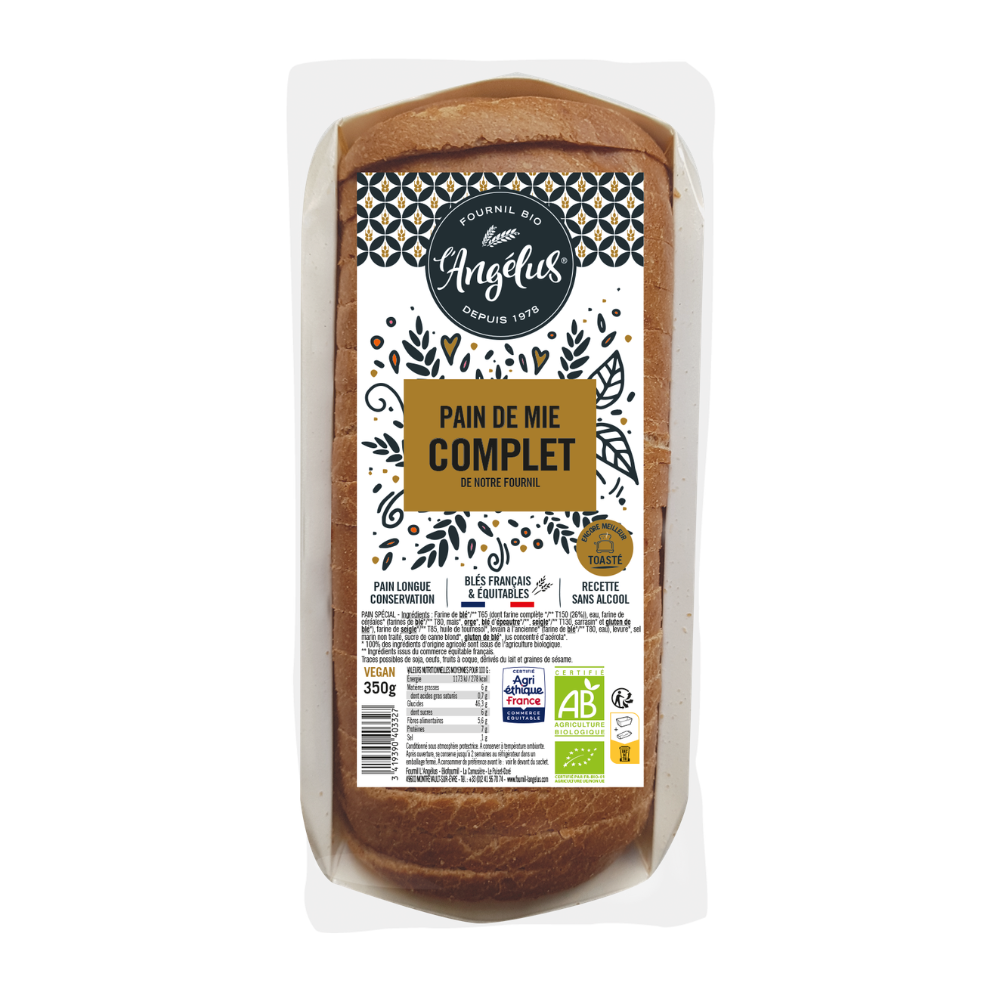 Pain de mie complet tranché bio et équitable - 350g