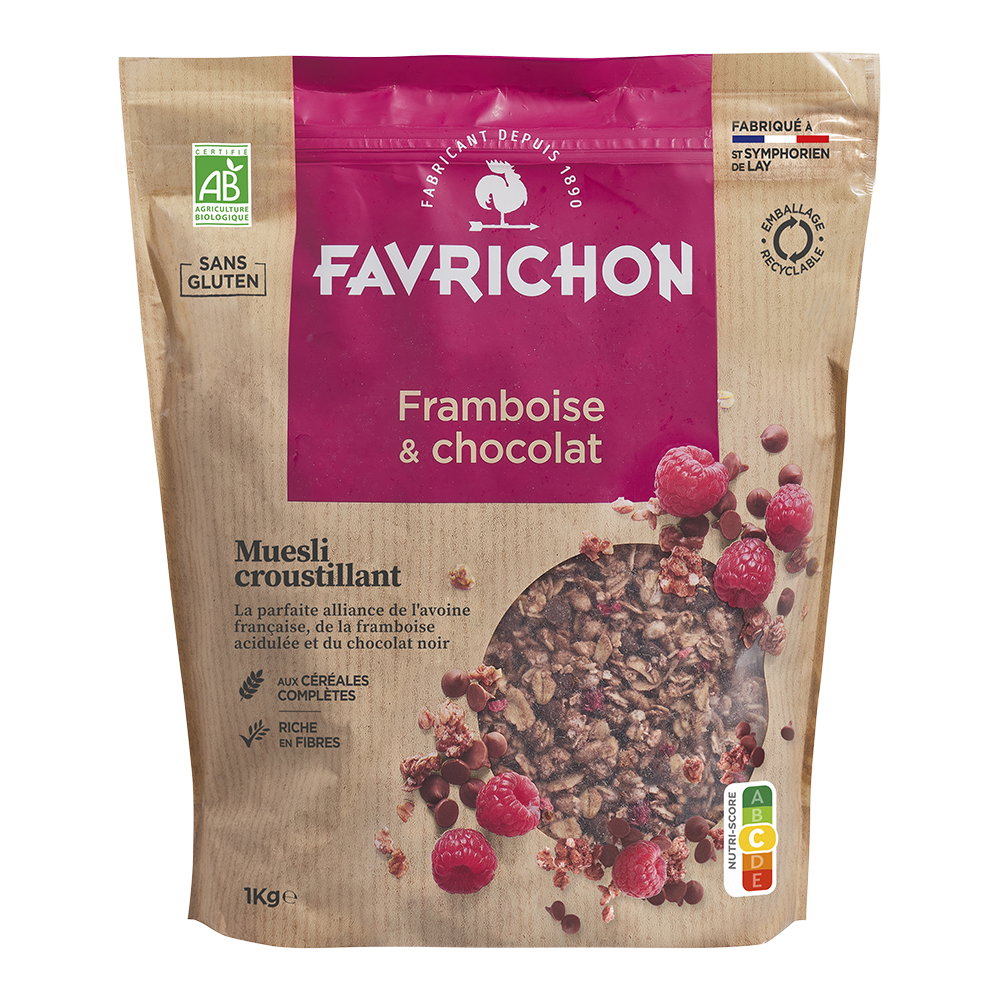 Muesli croustillant framboise chocolat sans gluten bio