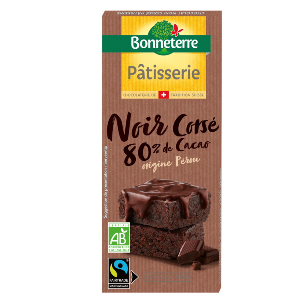 Chocolat noir pâtisserie 80% bio et équitable