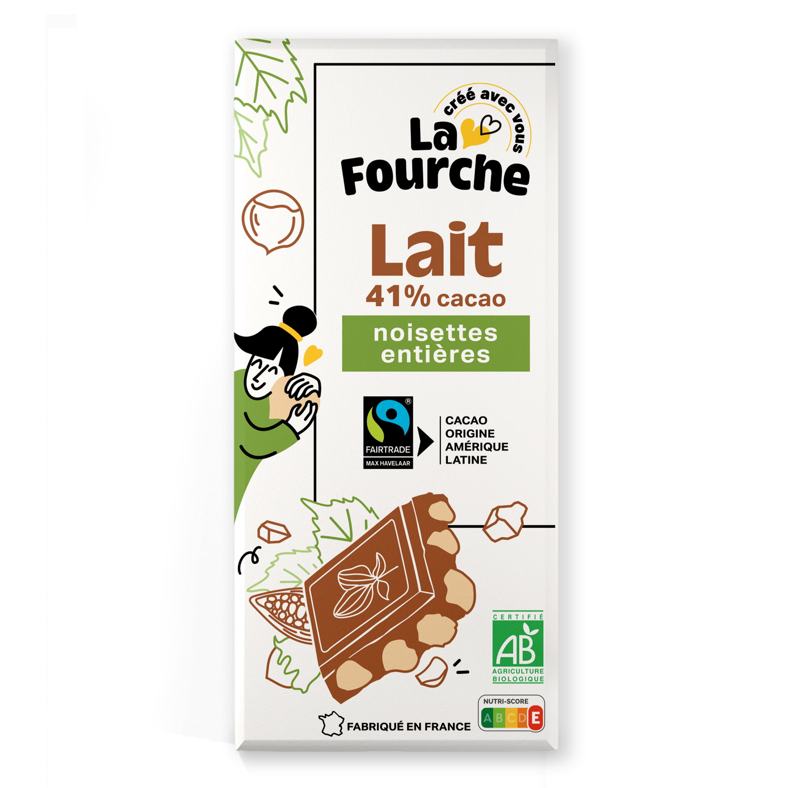Chocolat au lait 41% noisettes entières bio et équitable