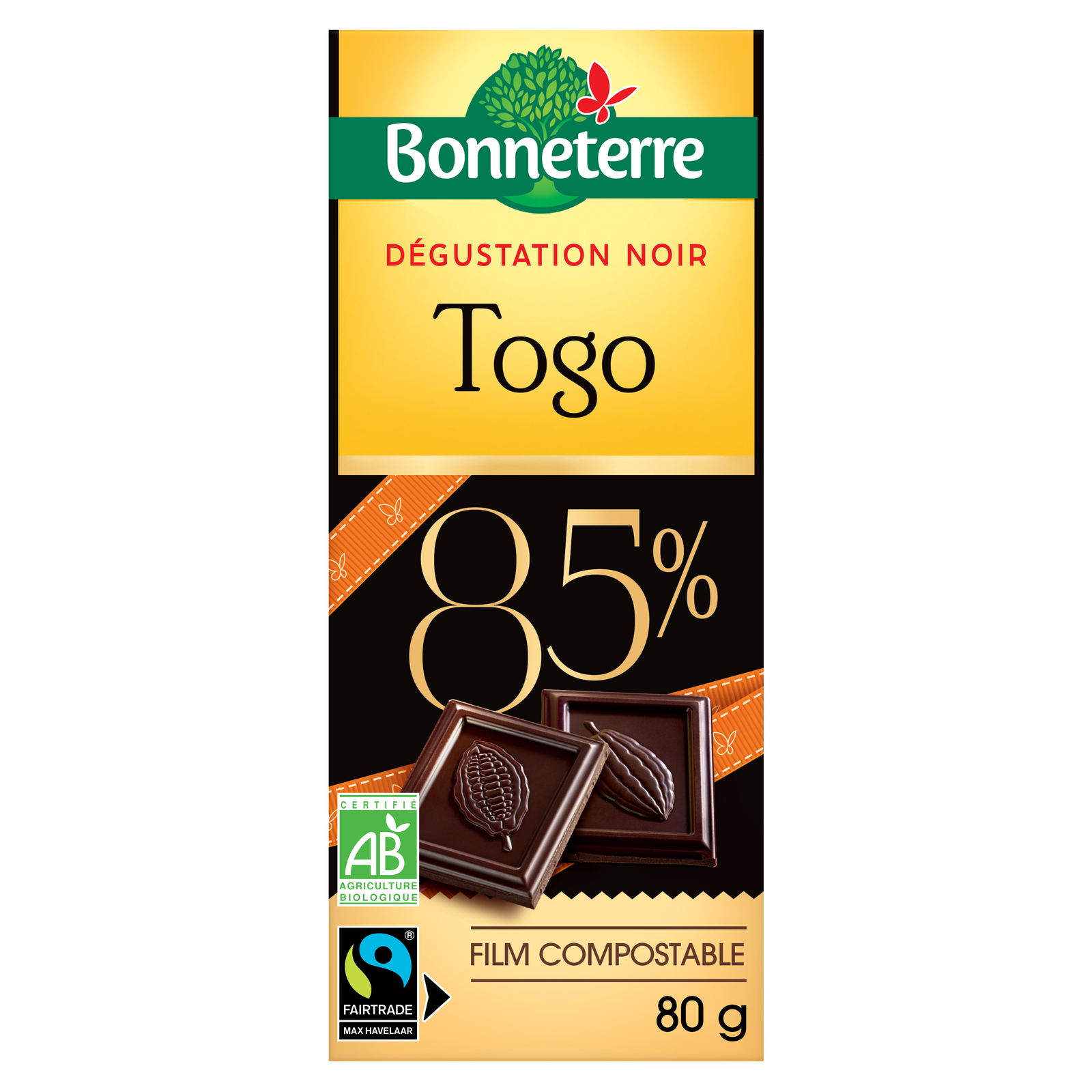 Chocolat noir 85% Togo équitable et bio