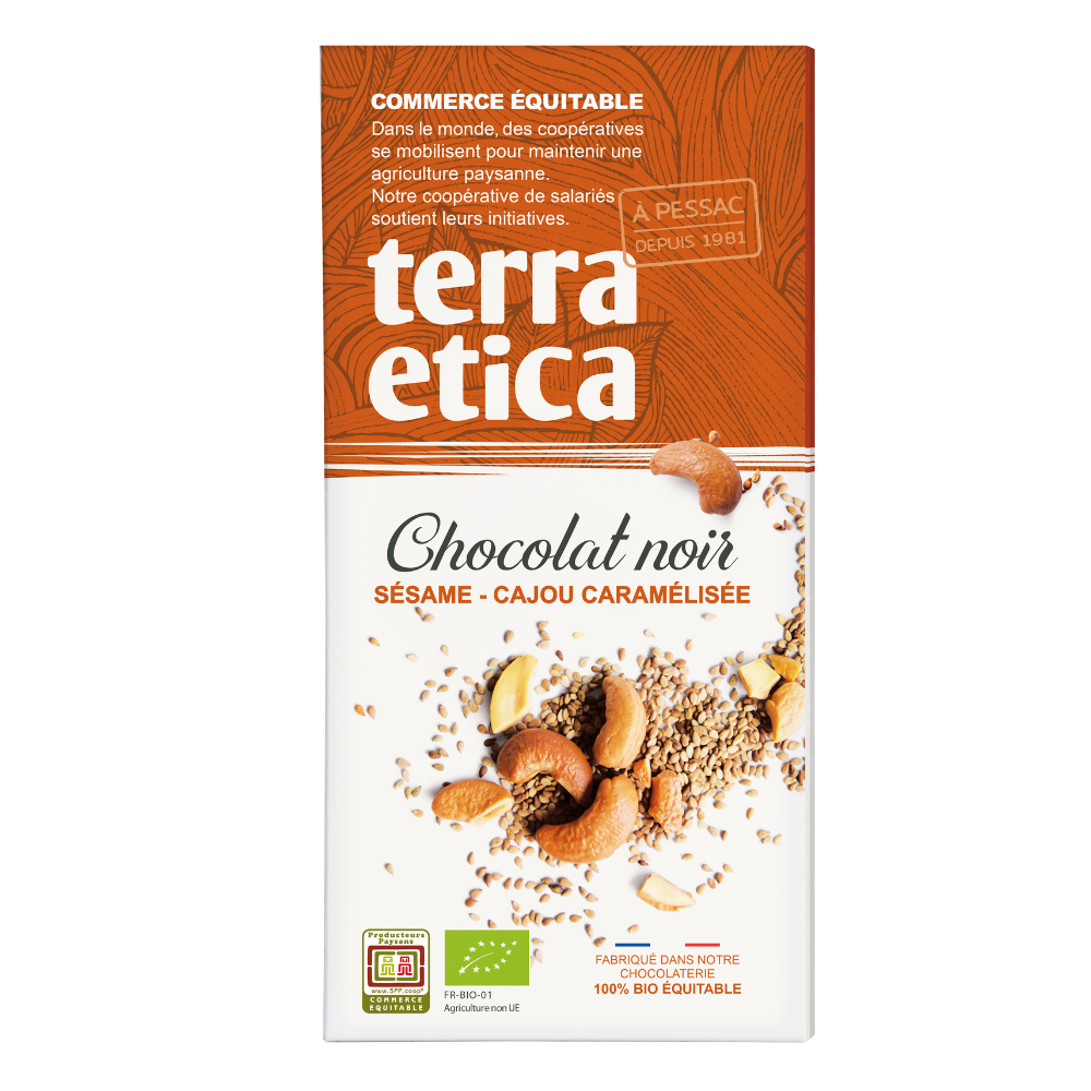 Chocolat noir sésame cajou caramélisé bio et équitable