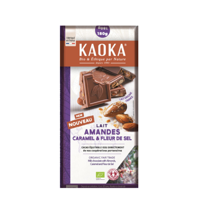 Chocolat au lait amande caramel et fleur de sel bio et équitable